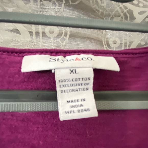 Style & Co. Women's Plum 3/4 Sleeve Scoop neck Sequin Front Tee Size XL - Picture 3 of 4